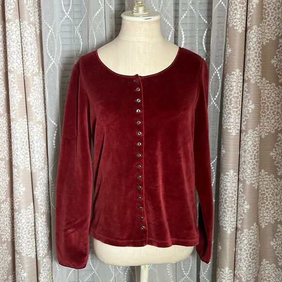 J. Jill velour long sleeve button down top size small - Picture 1 of 7